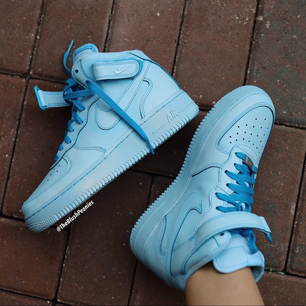 Nike Air Force 1 Mid Custom Light Blue Dip Dyed Sneakers For MEN - Picture 3 of 10